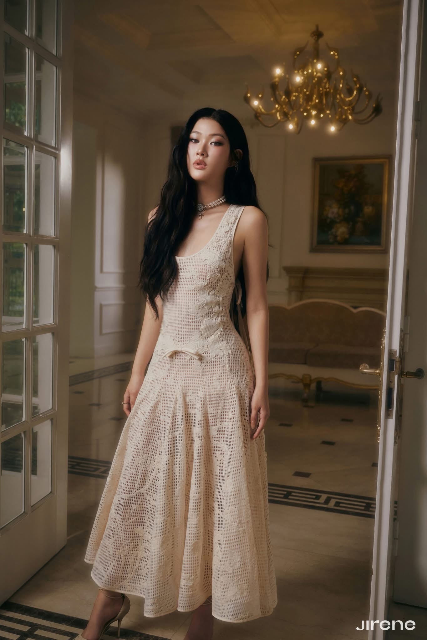 JIRENE Cream Creme Midi Dress