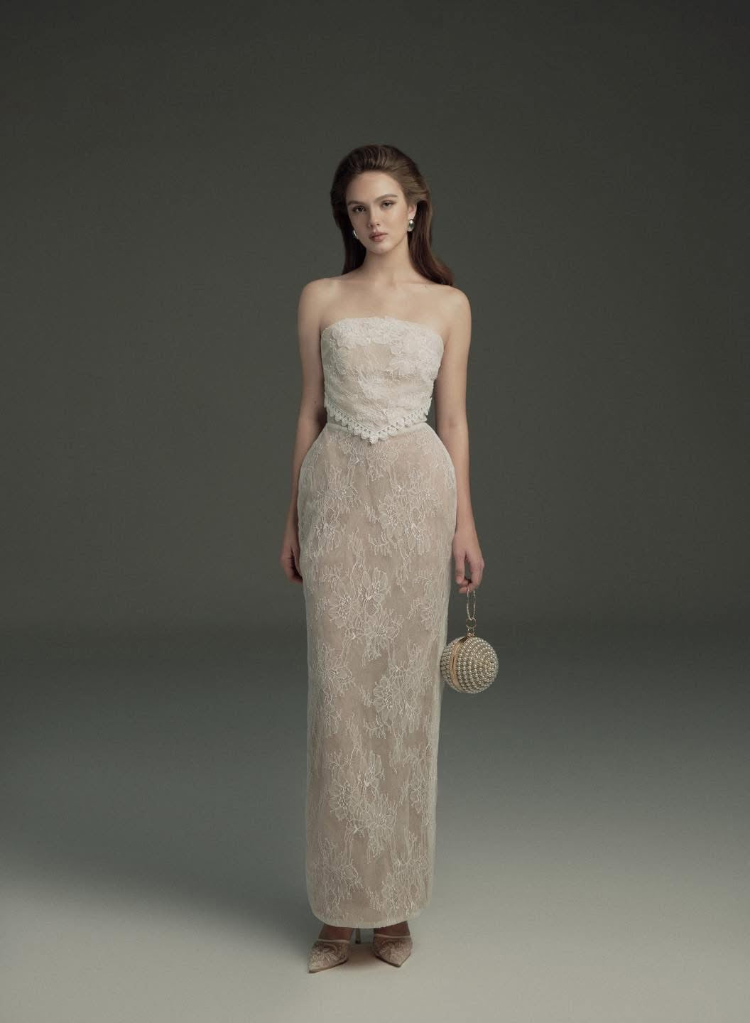 OIA STUDIOS White Lace Elegant Vacation Asmira Maxi Dress
