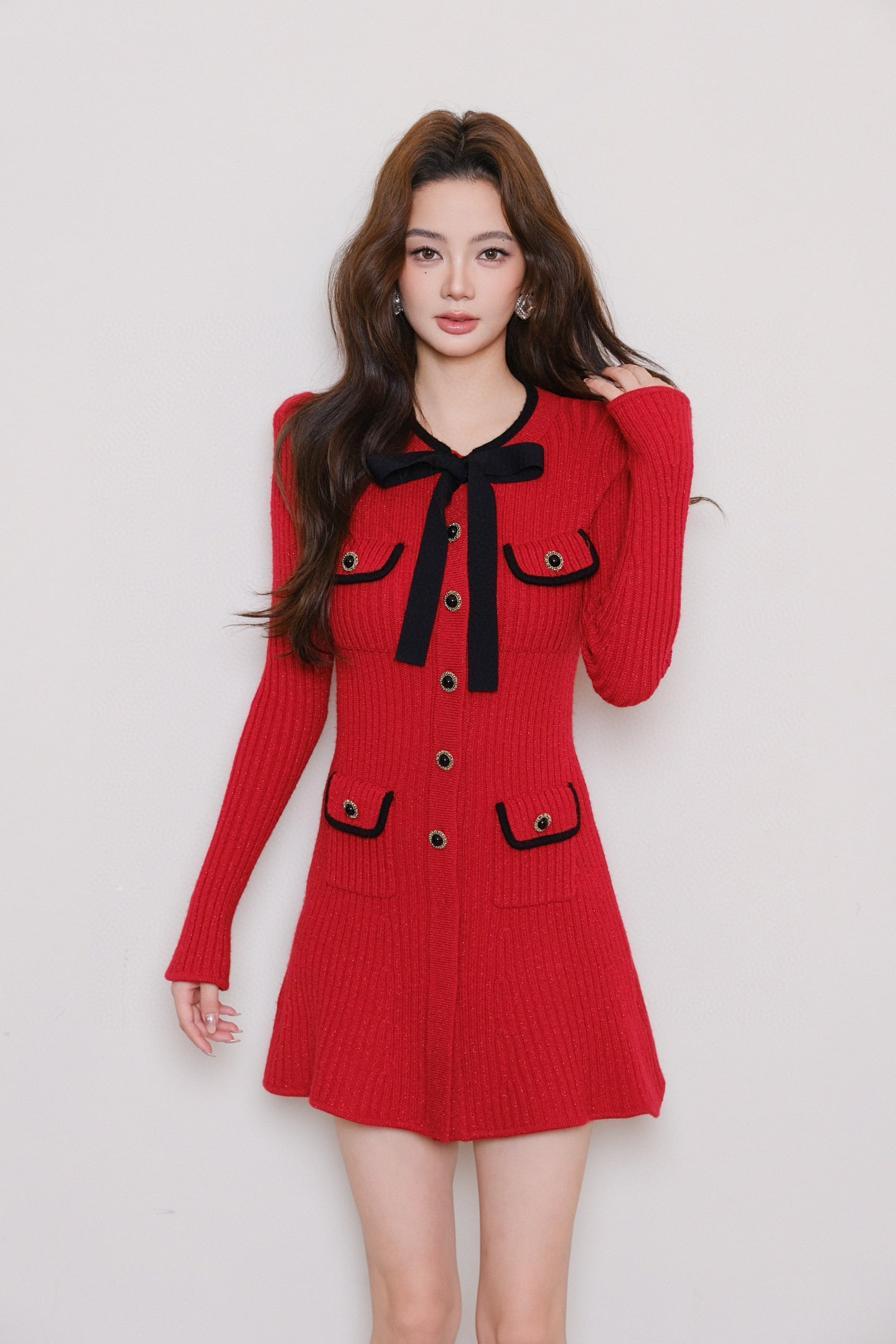 MASION WESTER Red Bow Mini Dress