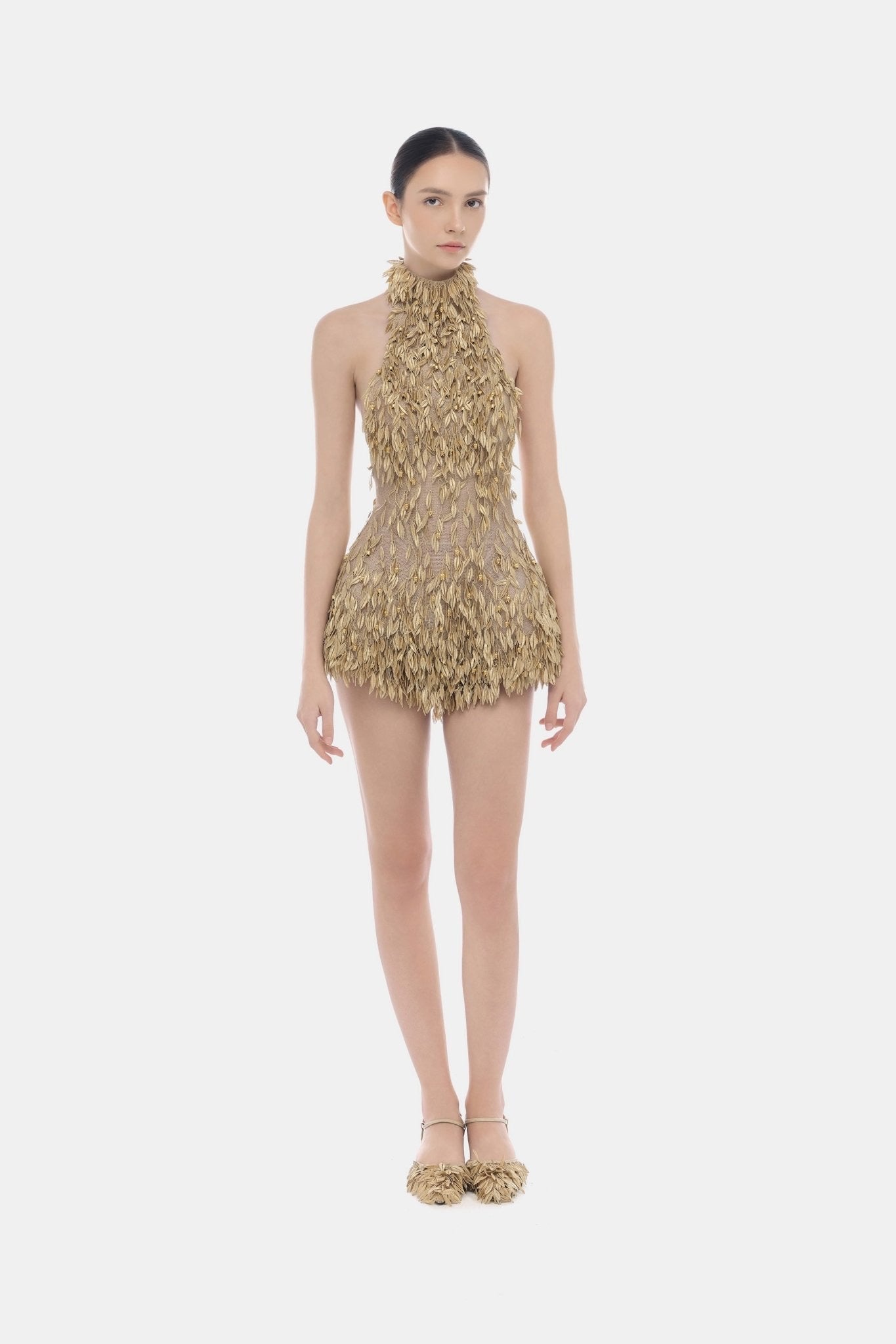 MONTSAND Gold Elegant Vintage High Neck Jumpsuit Top