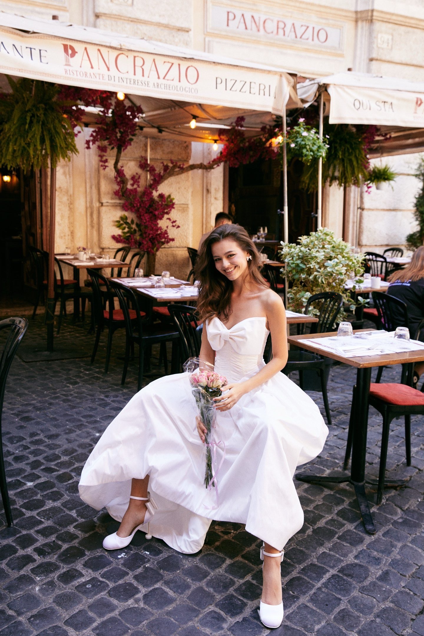 MINPURA Roman Bow Satin Midi Dress