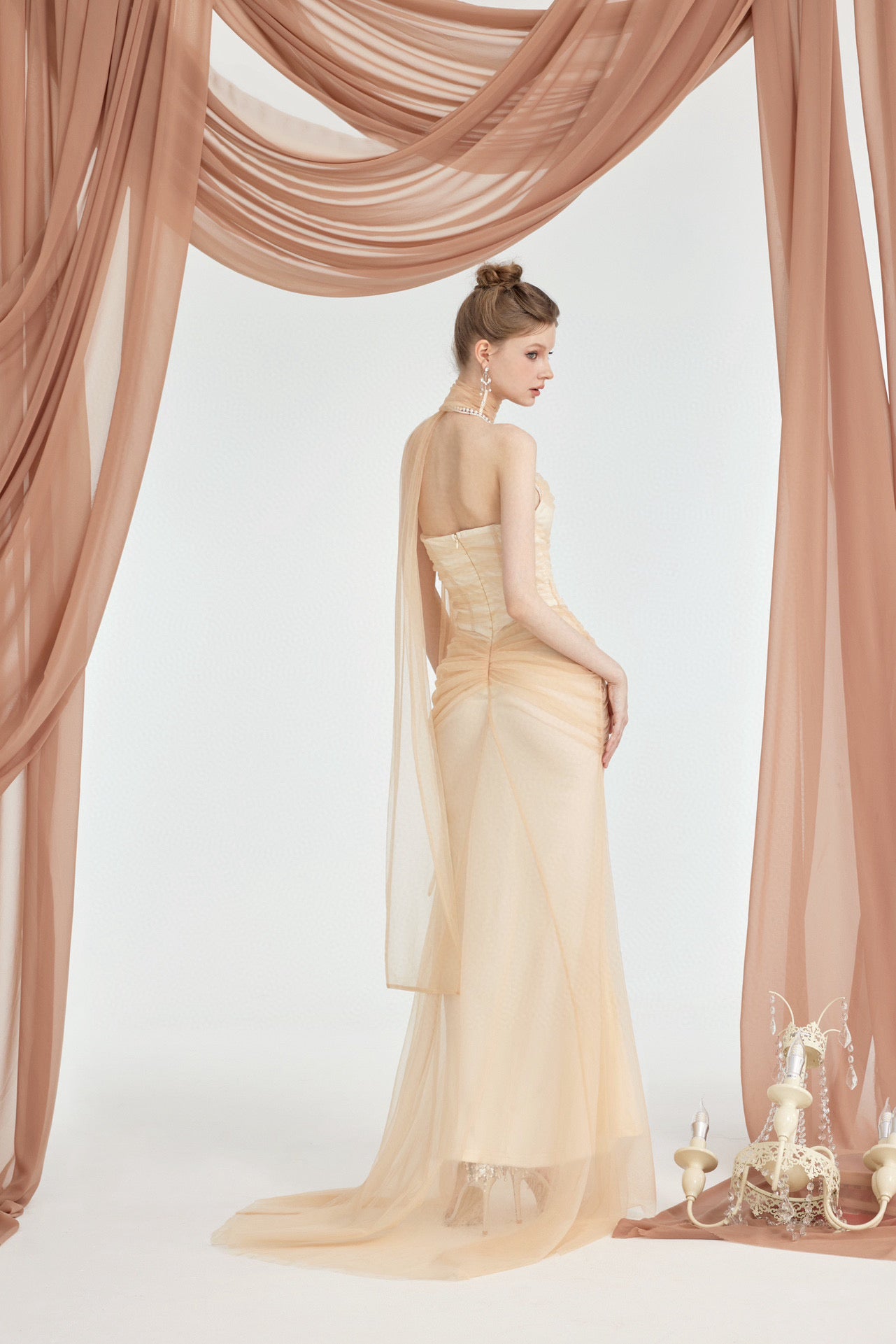 SHEERLUCK NUDE & BLACK MAXI VACATION DRESS