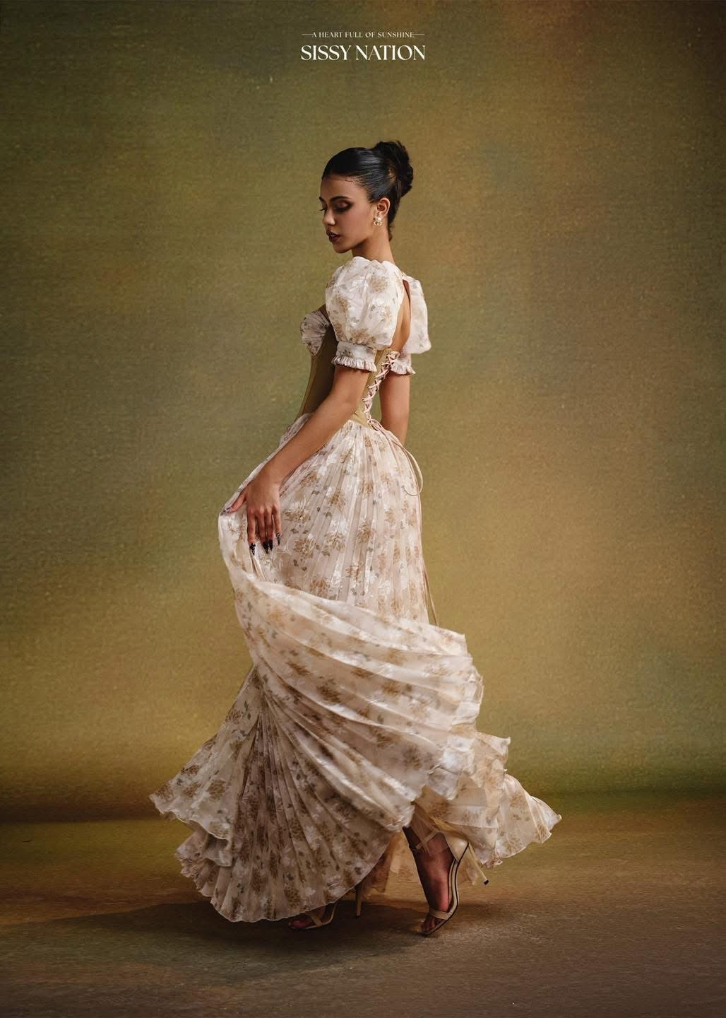 SISSY NATION Floral Forbidden Corset Pleated Maxi Dress