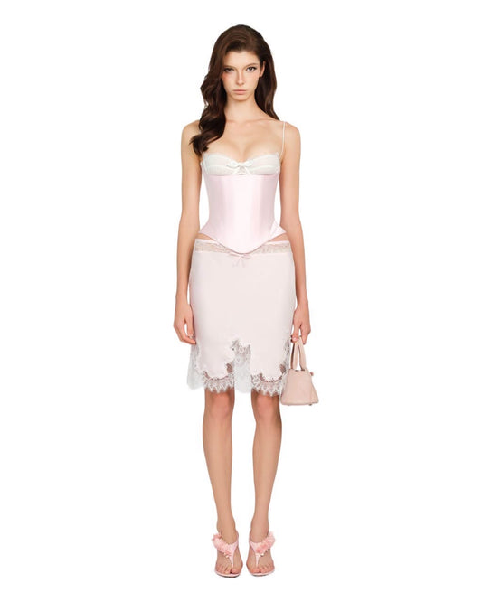 Pink Lace Corset Vanis Top & Satin Pencil Haley Skirt