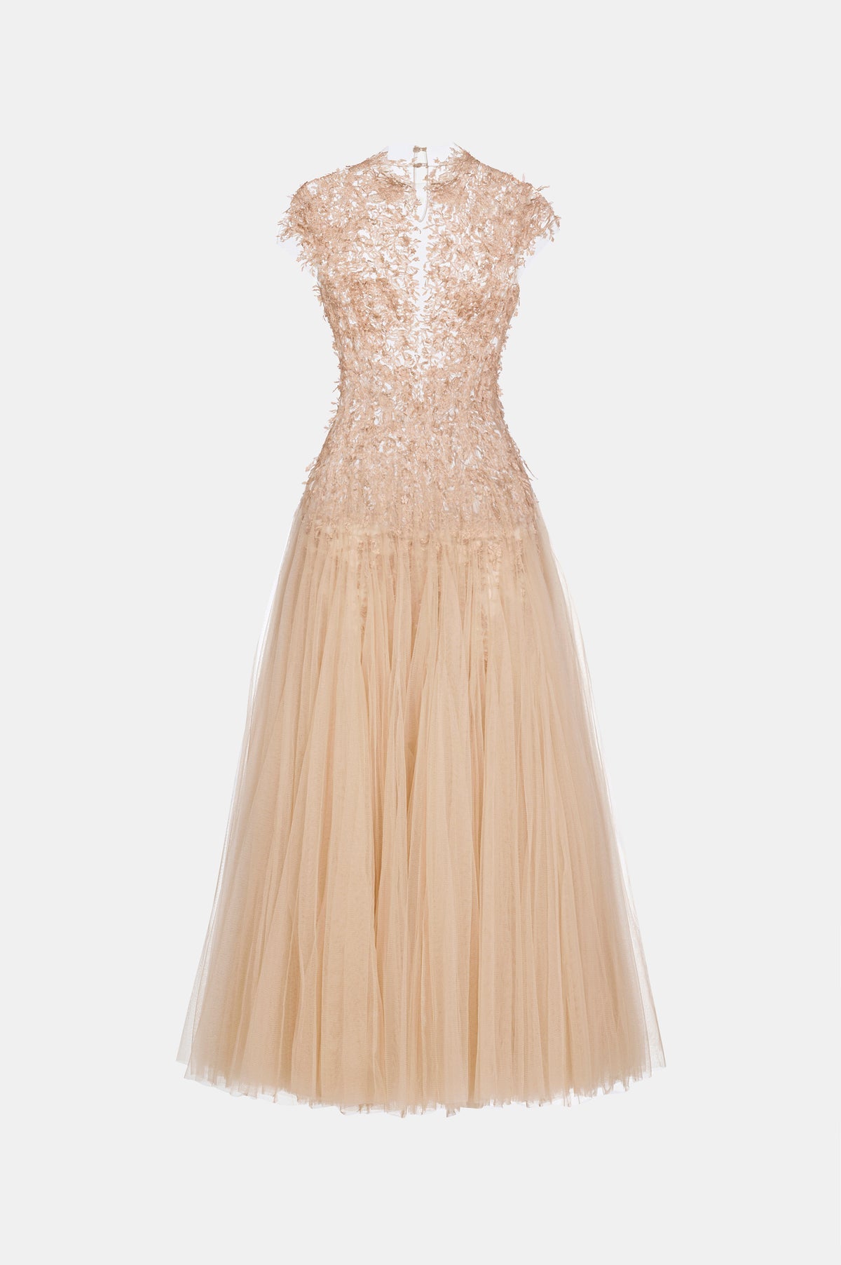 MONTSAND Nude Peach Ombré Cut-Out Lace Midi Dress