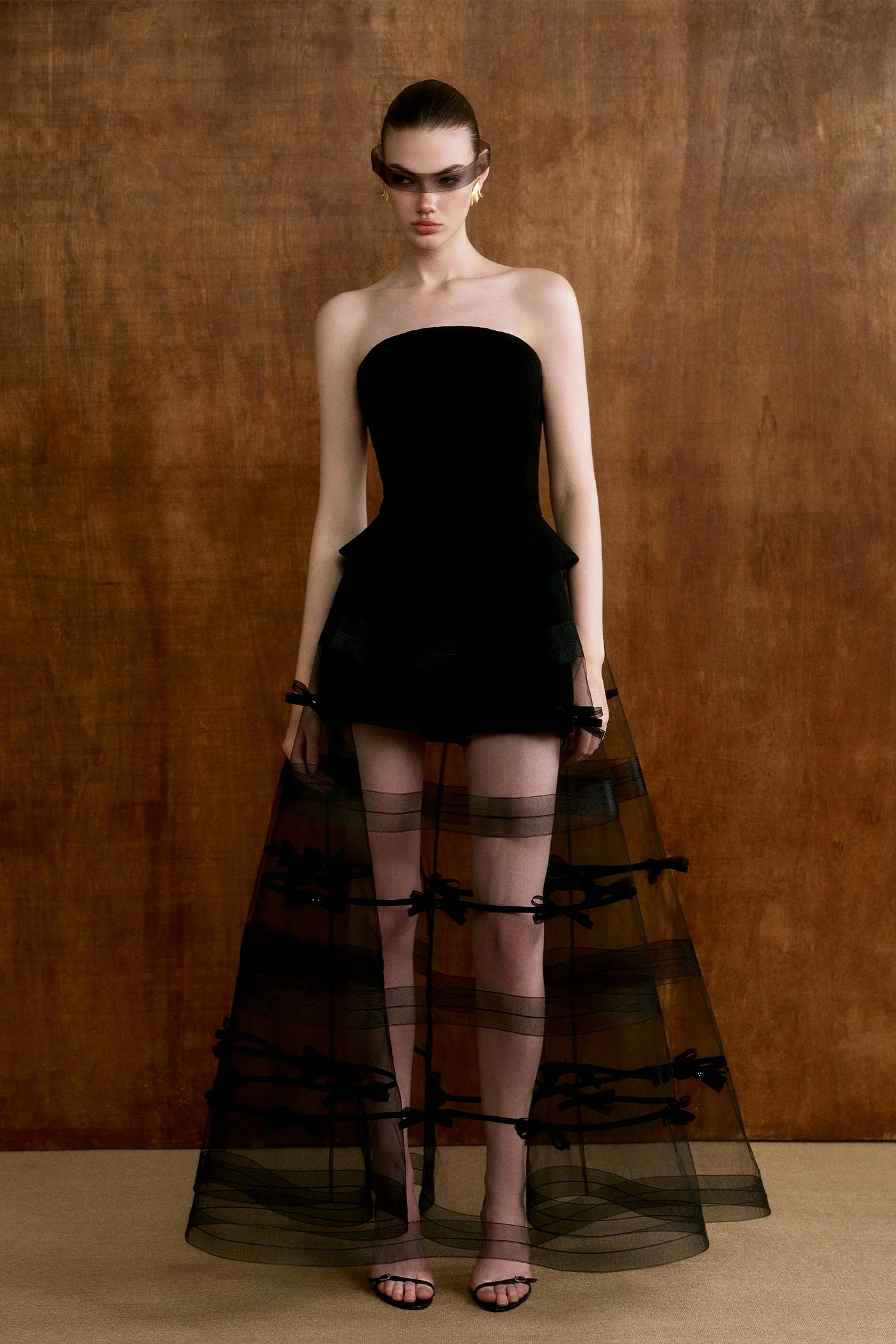 CICI Black Elegant Vacation Elysia Bow Mesh Cap Maxi Dress Set