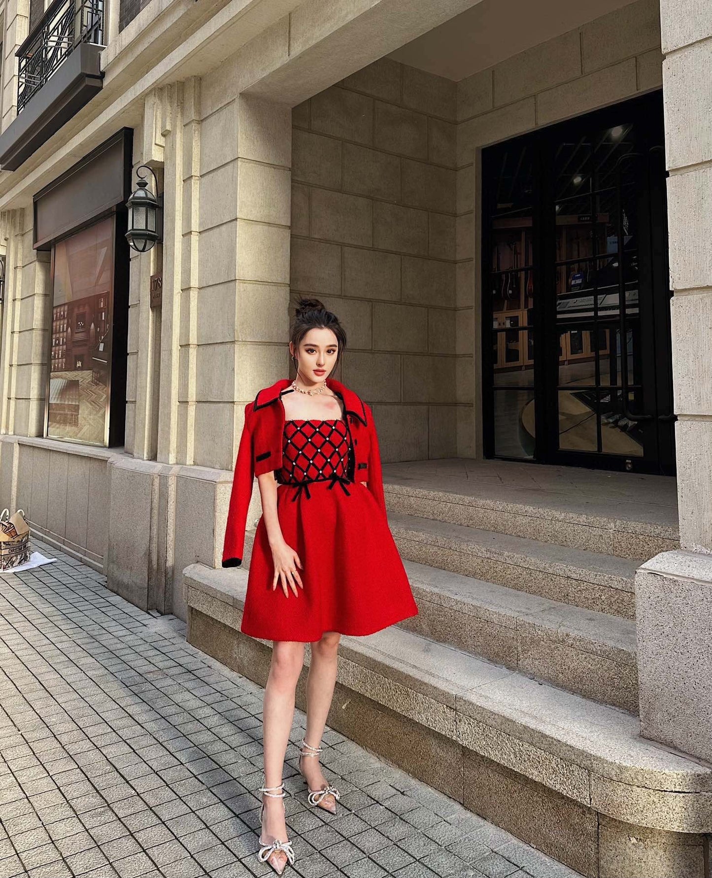 MASION WESTER Red Bow Mini Dress