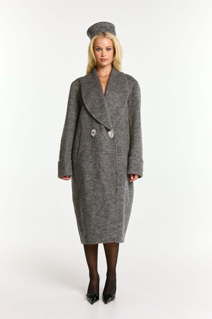 Nana Jacqueline Black White Pink Grey Purple Cocoon Diamond Embellished Reversible Tweed Coat