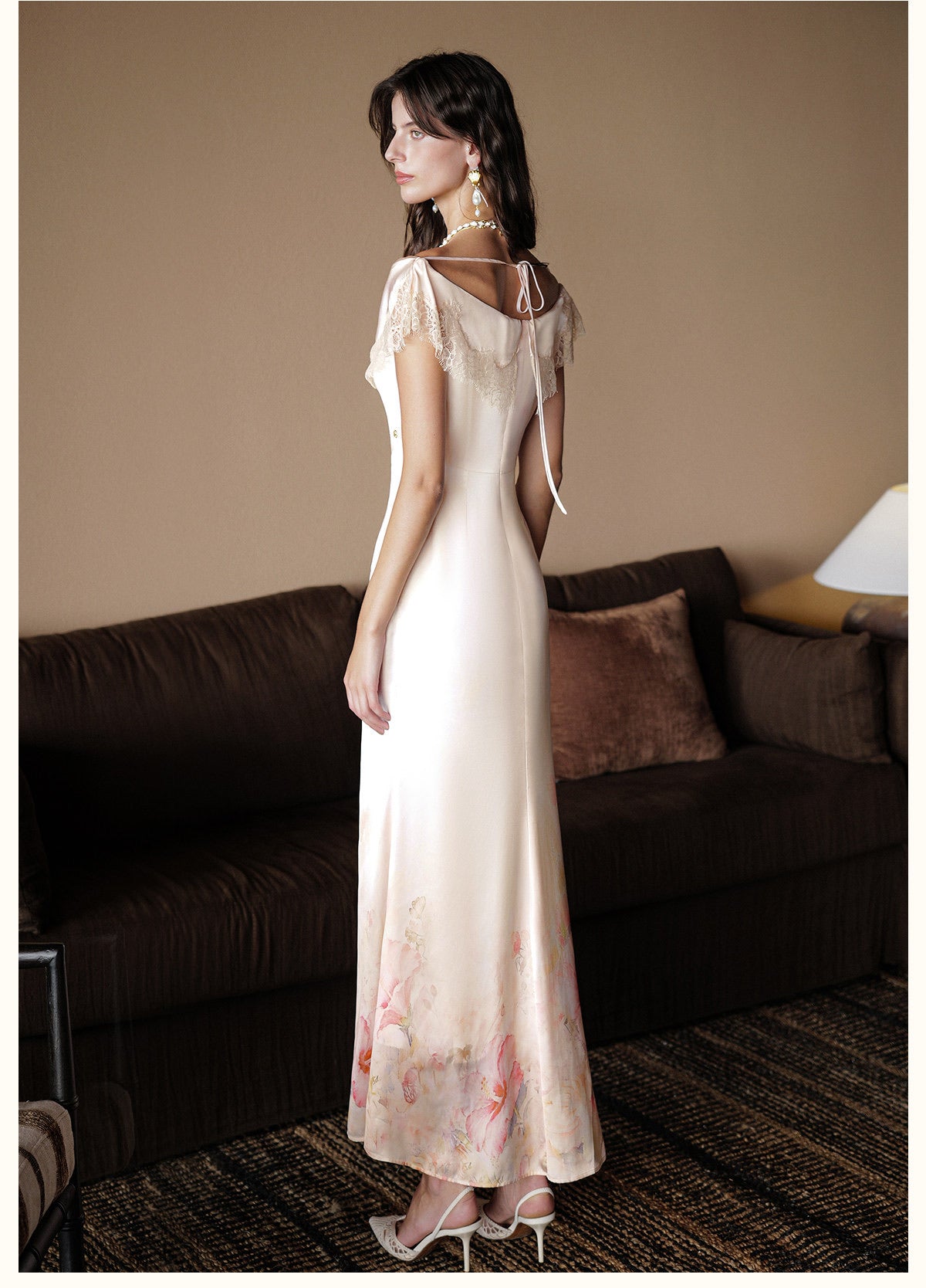 SHEERLUCK Vacation Fairycore Cream Fresco Maxi Dress