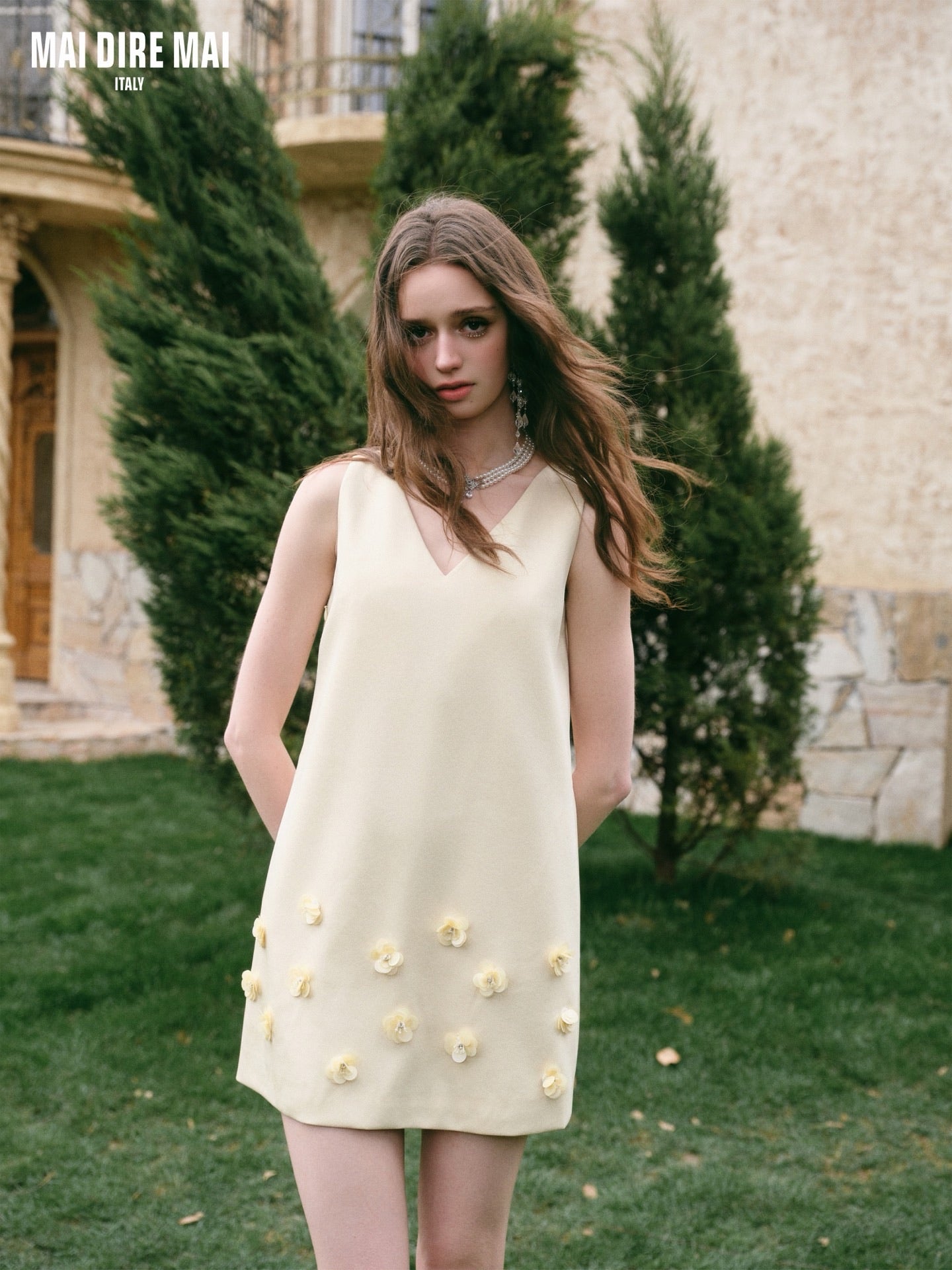 MAI DIRE MAI Sweet Elegant Yellow Floral Mini Dress