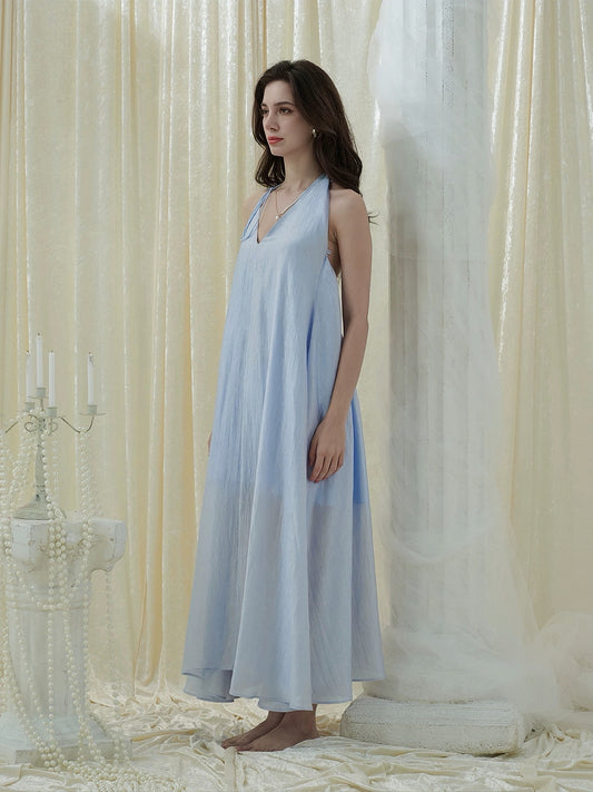 CROWCREW Elegant Vacation Blue Maxi Dress