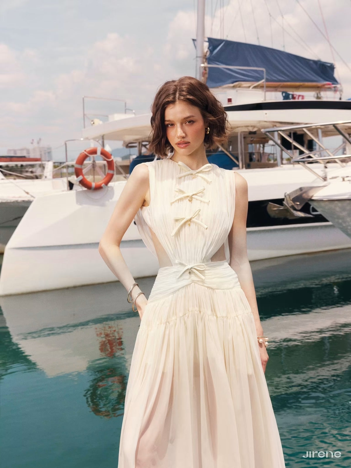 White Bow Alba Flowing Maxi Dress