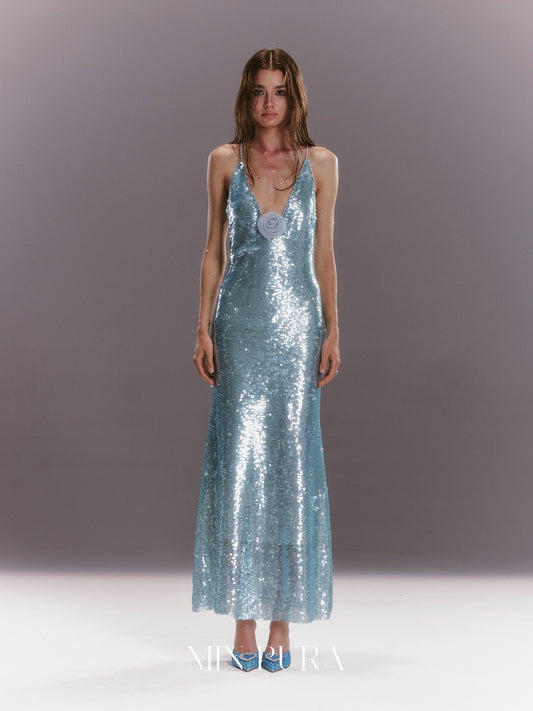 MINPURA Blue Rose Sequin Maxi Dress