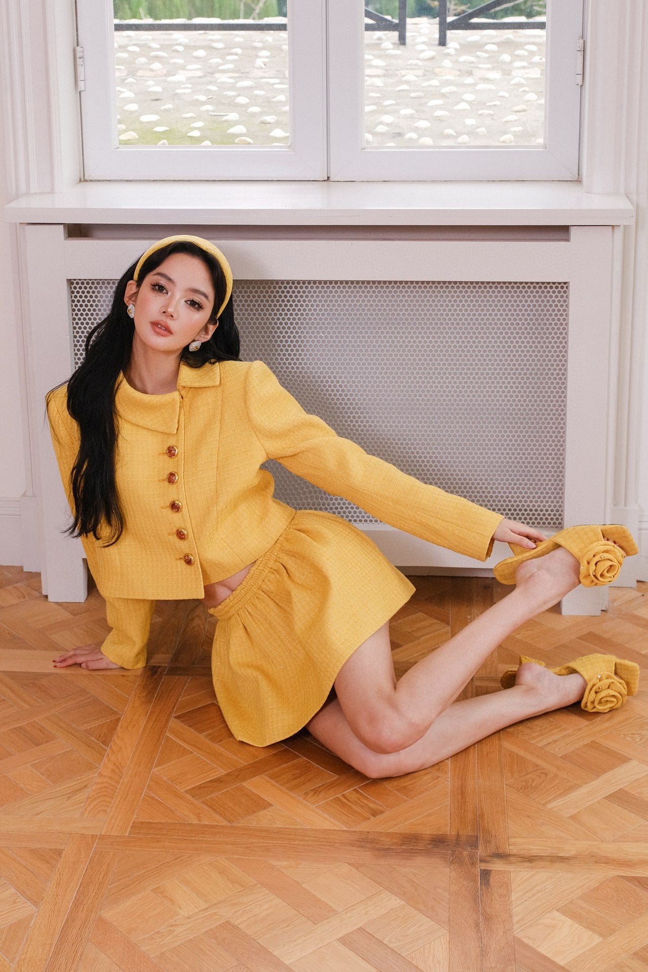 Maison Wester Yellow Tweed Jacket Mini Dress