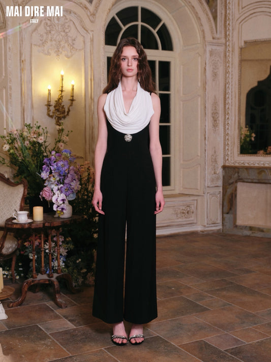 MAI DIRE MAI Sweet Elegant White Black Classic One-Piece Pants