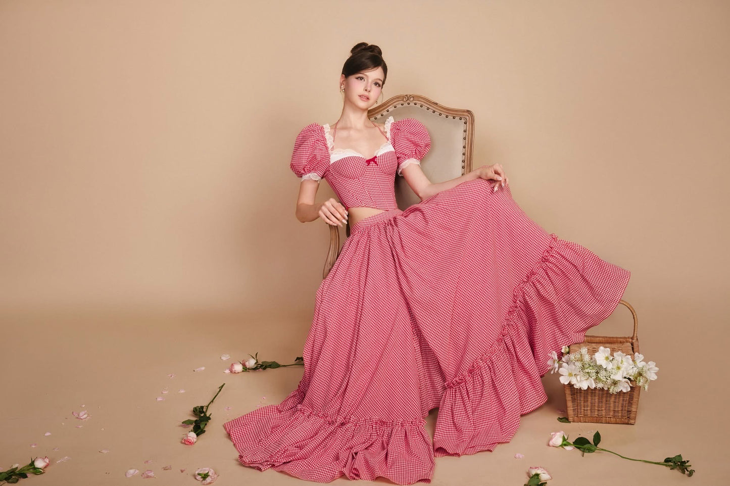 SISSY NATION Sweet Elegant Pink Rolling In Love Corset Top & Skirt Set