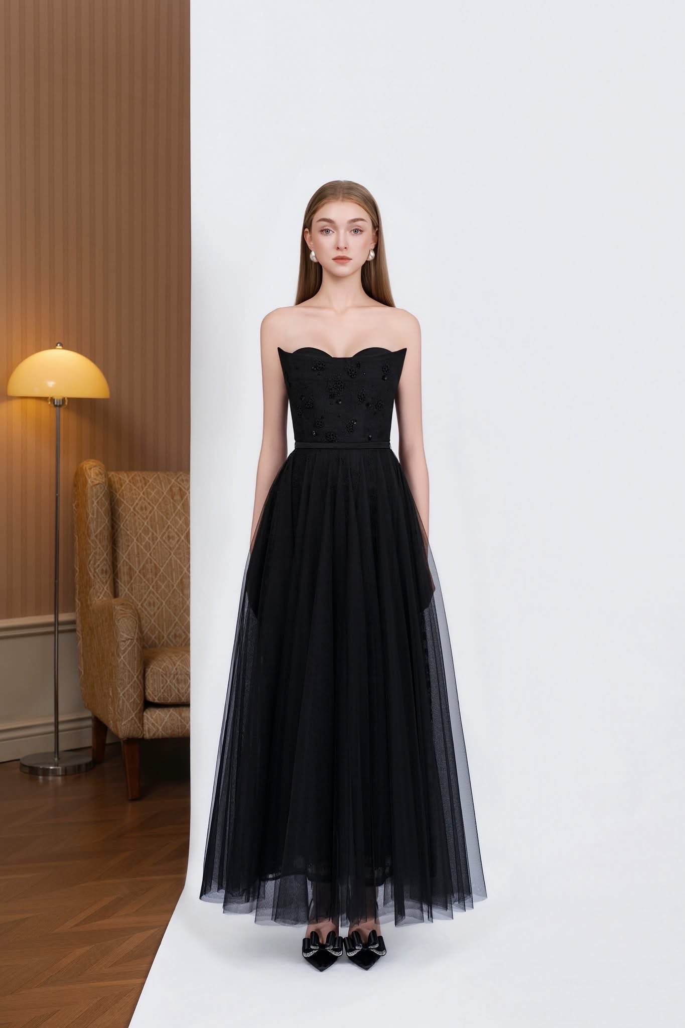 DETHEIA Elegant Vintage Black Demi A-Line Maxi Dress