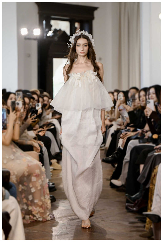 White Off Shoulder 3D Floral Linen Maxi Dress
