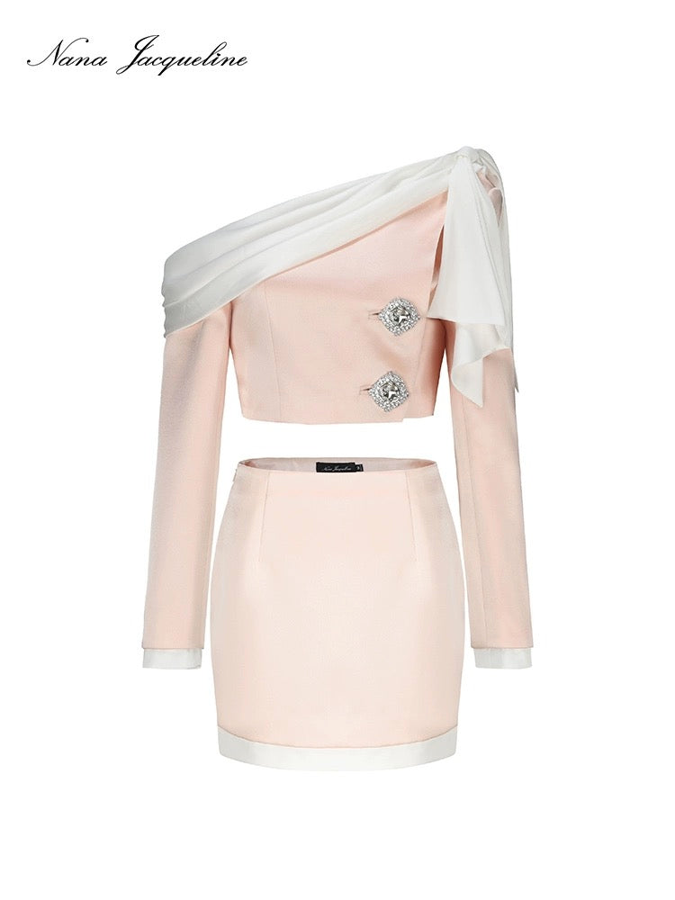 Nana Jacqueline Pink Matching diagonal Short jacket ➕ skirt