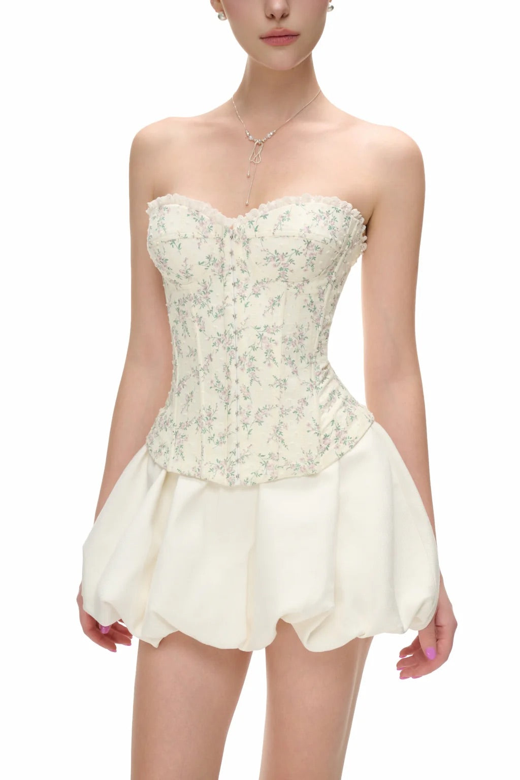 JUBIN Floral Lilac Top & WhiteSonnet Balloon Skirt