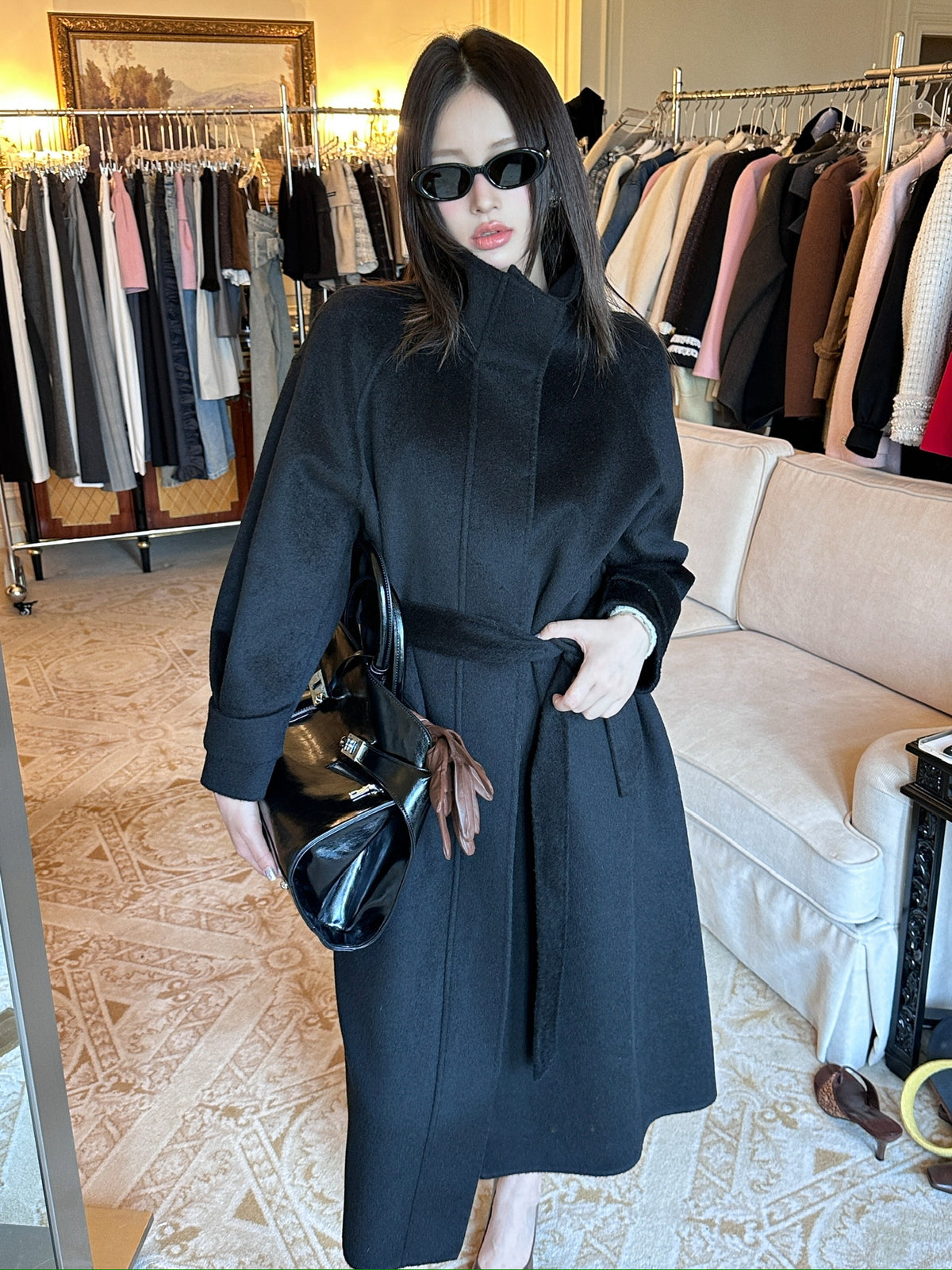 Maison Wester Black Single-Button Sleeveless Woolen Long Coat