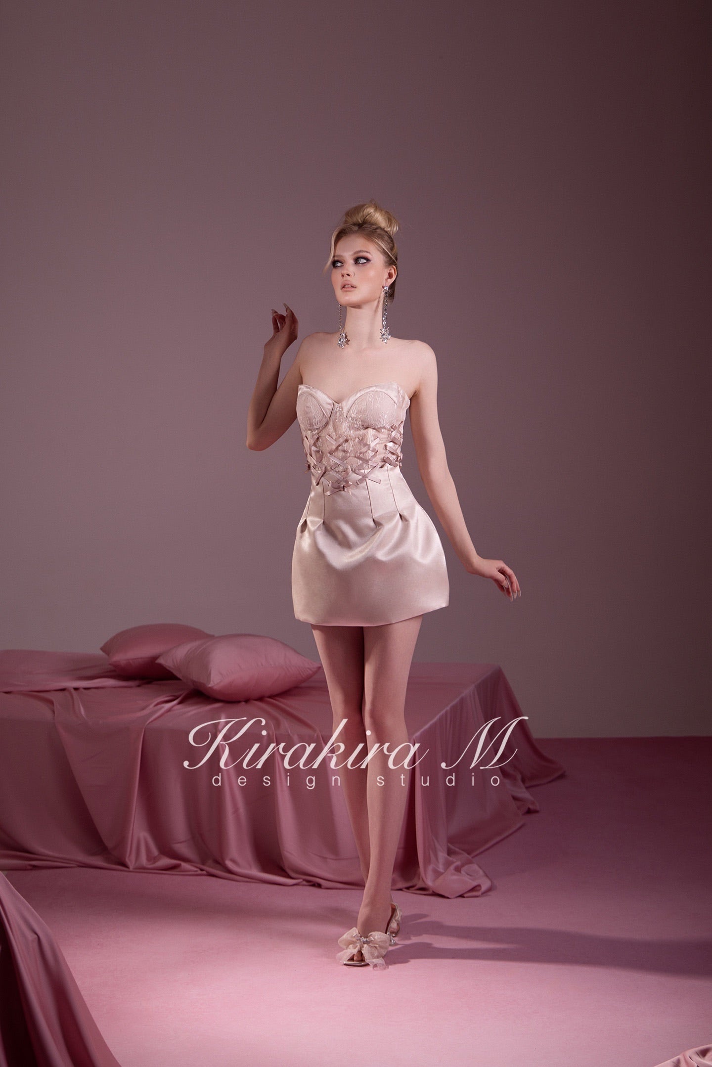 Nude Lace Cross Lace-Up Corset Tulip Mini Dress