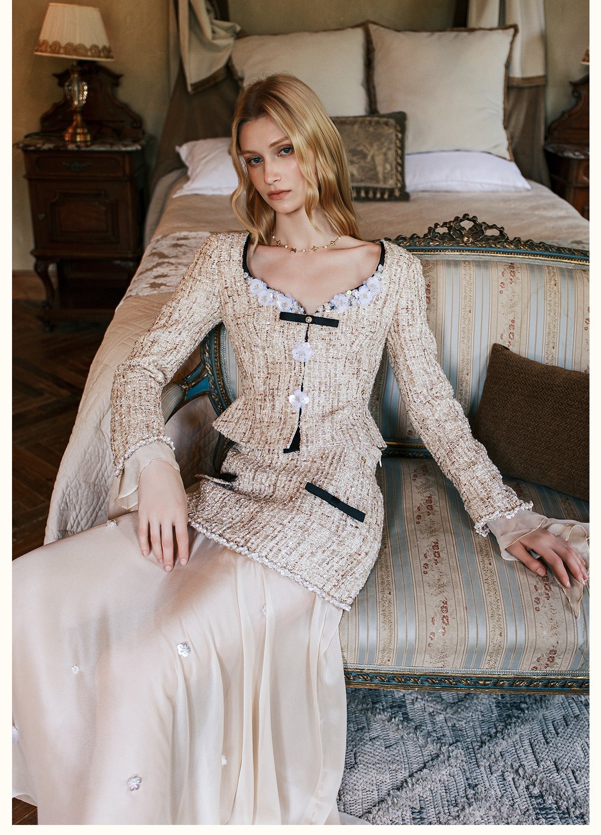 SHEERLUCK Formal White Coat & Midi Skirt