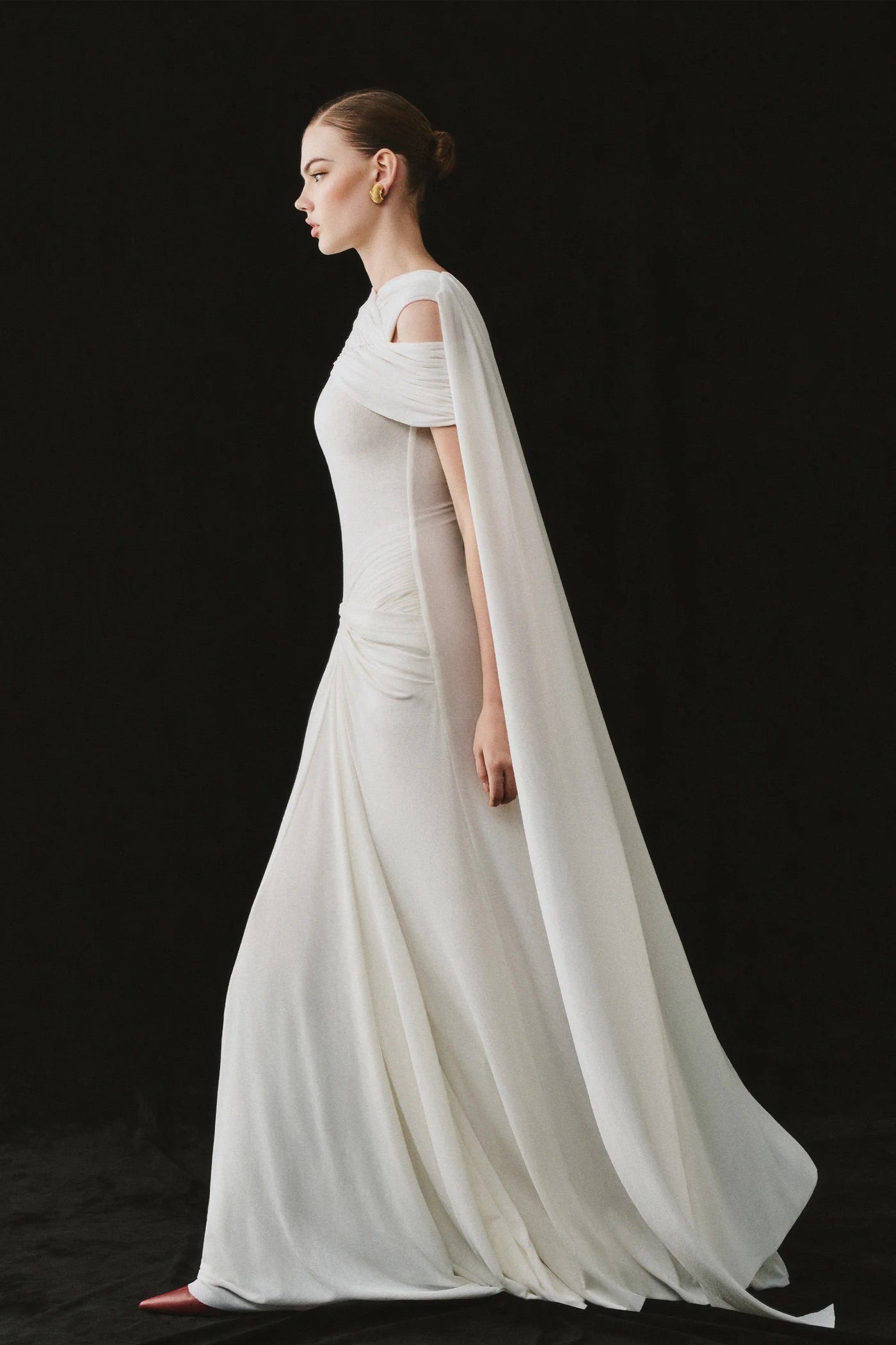 CICI White Elegant Vacation Elaria Draped Cape Maxi Dress