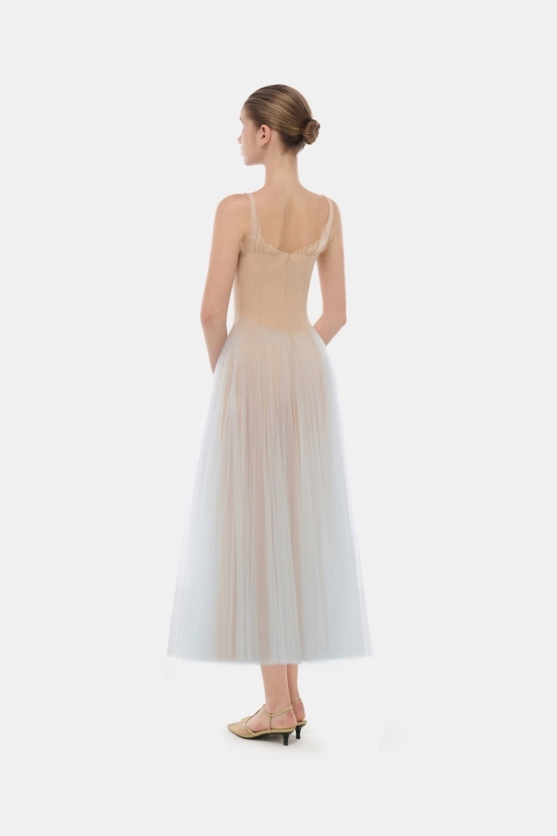 MONTSAND Green Corset Tulle Midi Dress