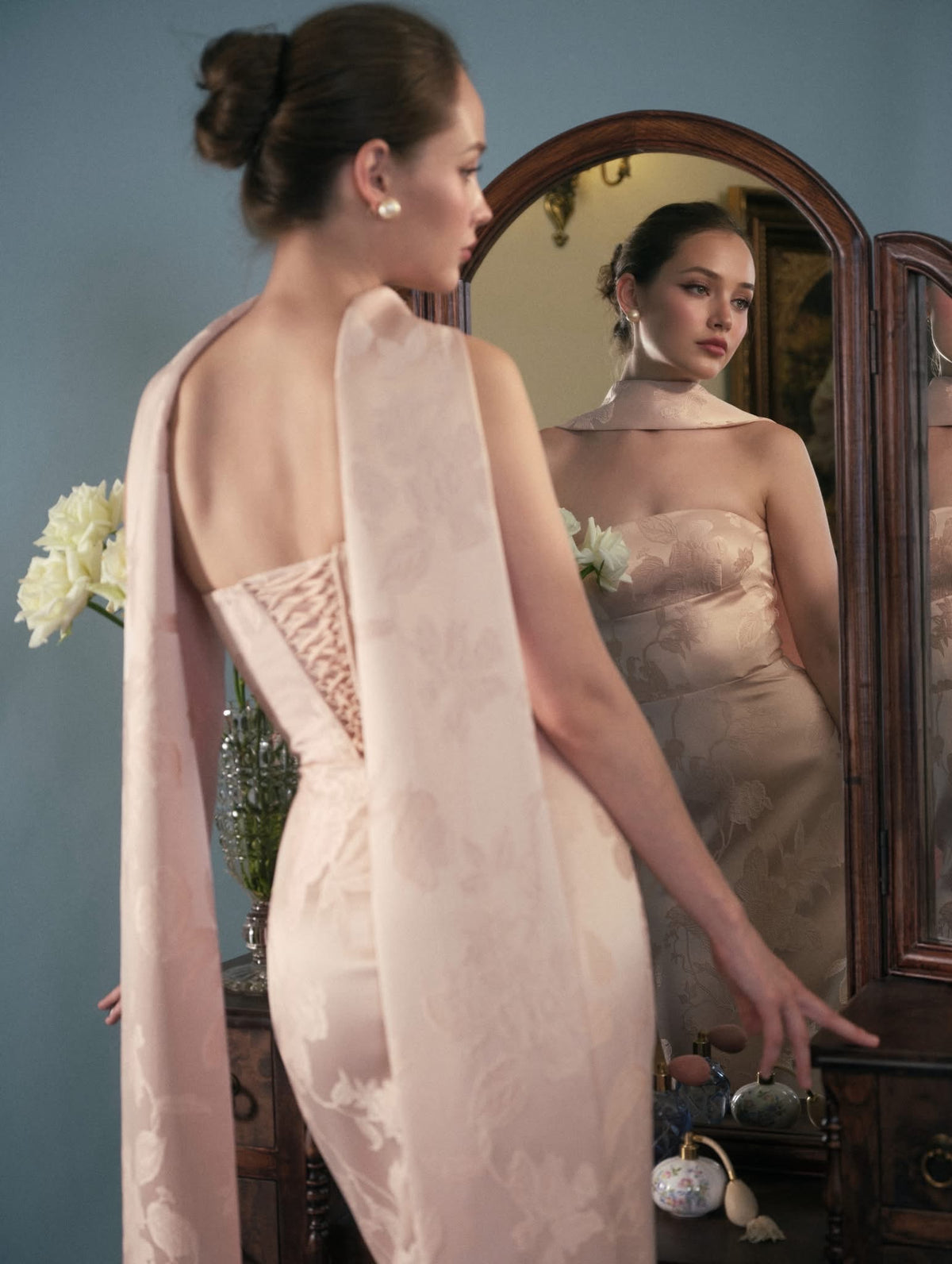Pink Satin Floral Jadore Maxi Dress