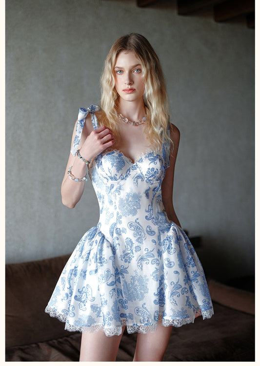 Sheerluck Elegant Vacation Blue Fiorina Mini Dress