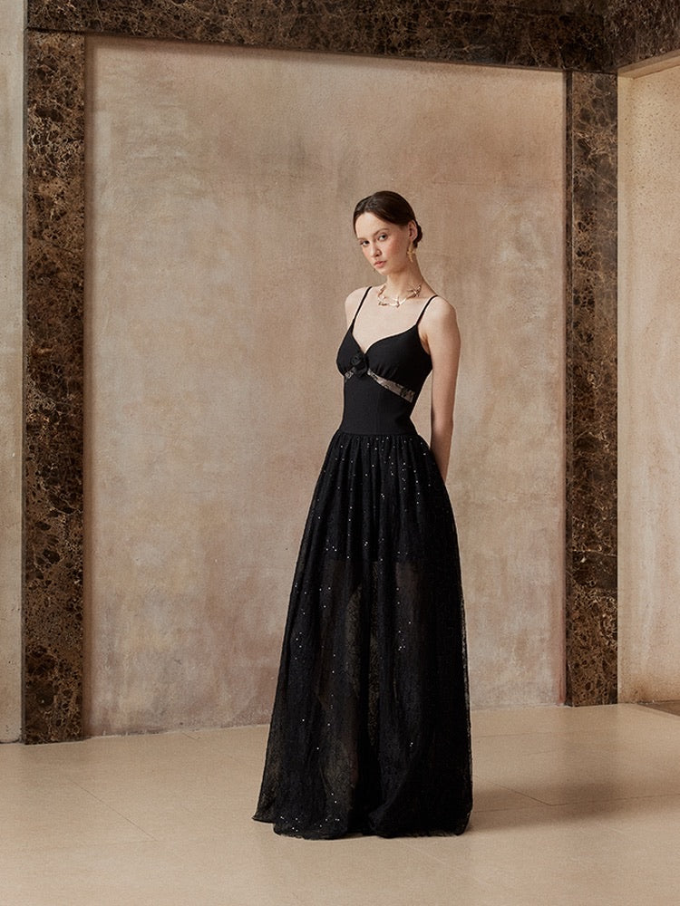 Fa sogno Black Rosy Maxi Dress