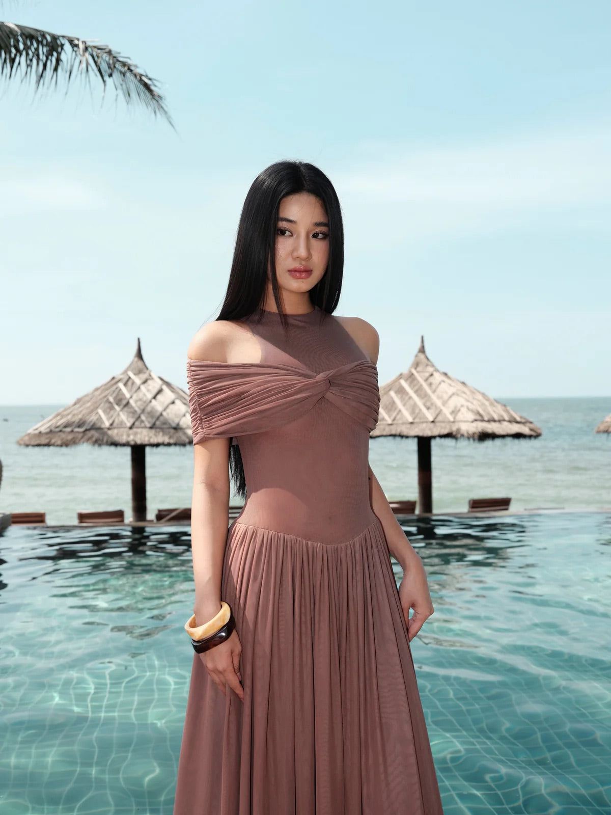DELICIAE Brown Minimalist Margot Maxi Dress