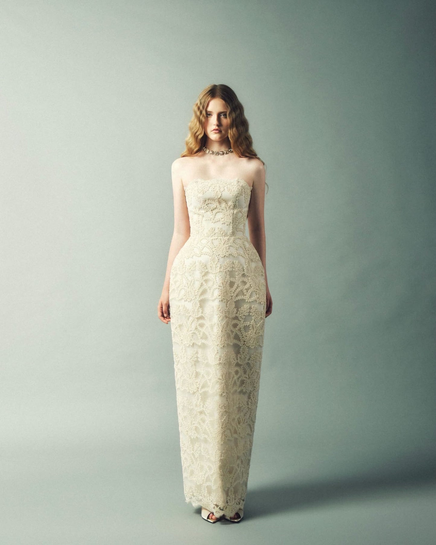 DELICIAE Cream Lace Raye Maxi Dress