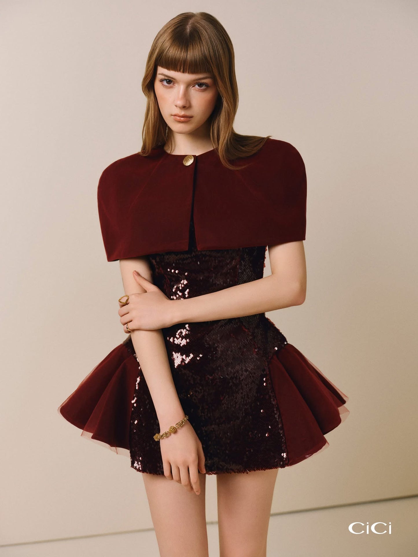 CICI RED SCARLETTE Sequin Mini Dress & Cape