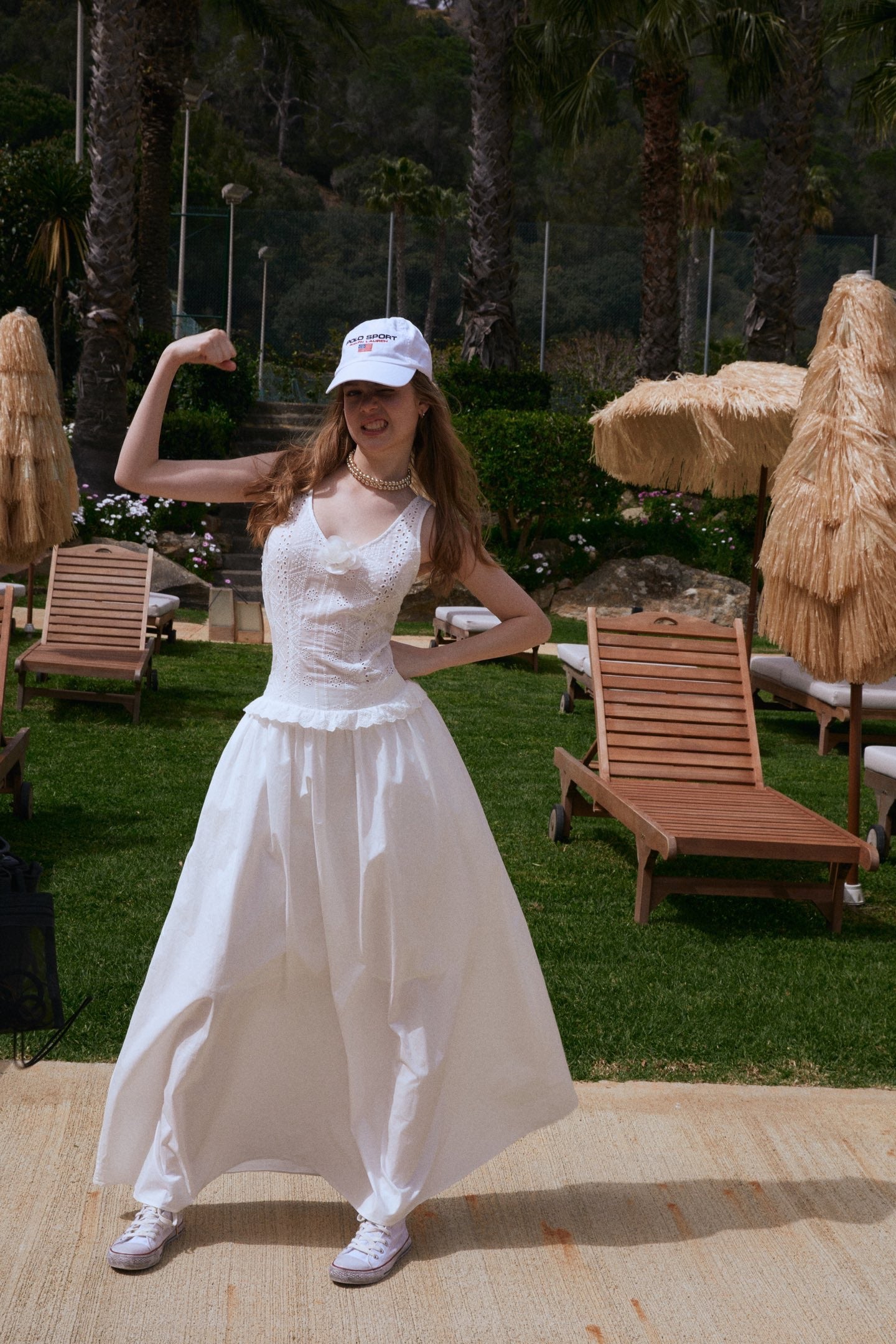 MINPURA White Lace Sporty Maxi Dress