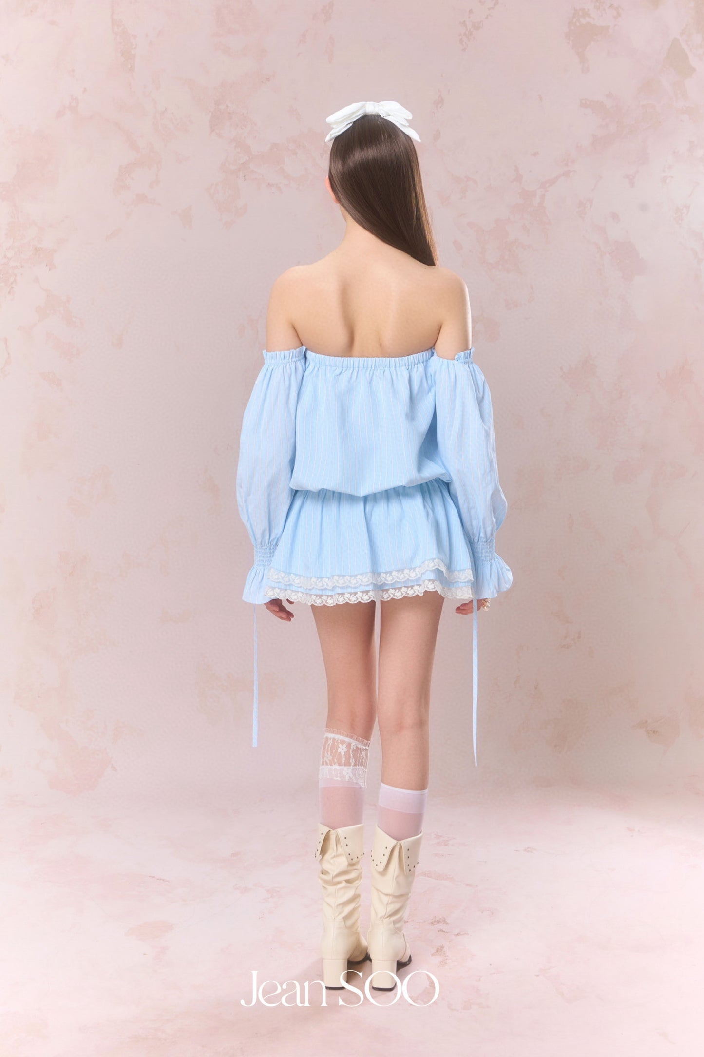 JEAN SOO Blue Studded Diamonds Strapless Low Waist Shirt Mini Dress