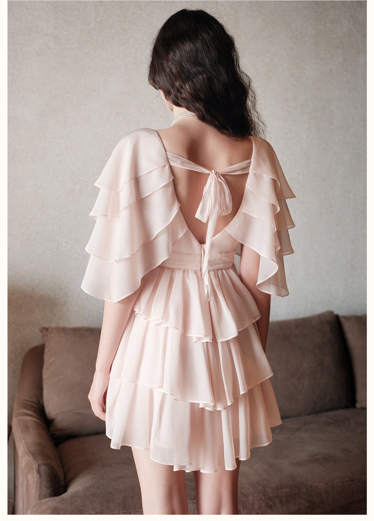 SHEERLUCK Pink Levette V-neck Vacation Mini Dress