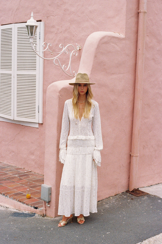 MIN PURA White Vacation Sweet Evening Zuri Maxi Dress