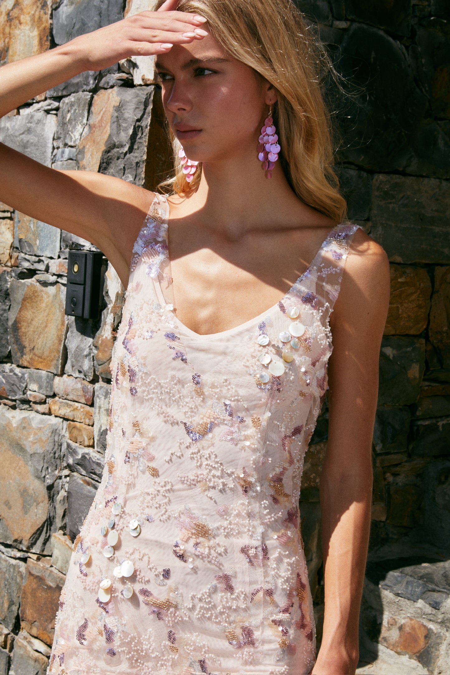 MIN PURA Pink Elara Vacation Sweet Sequins Mini Dress
