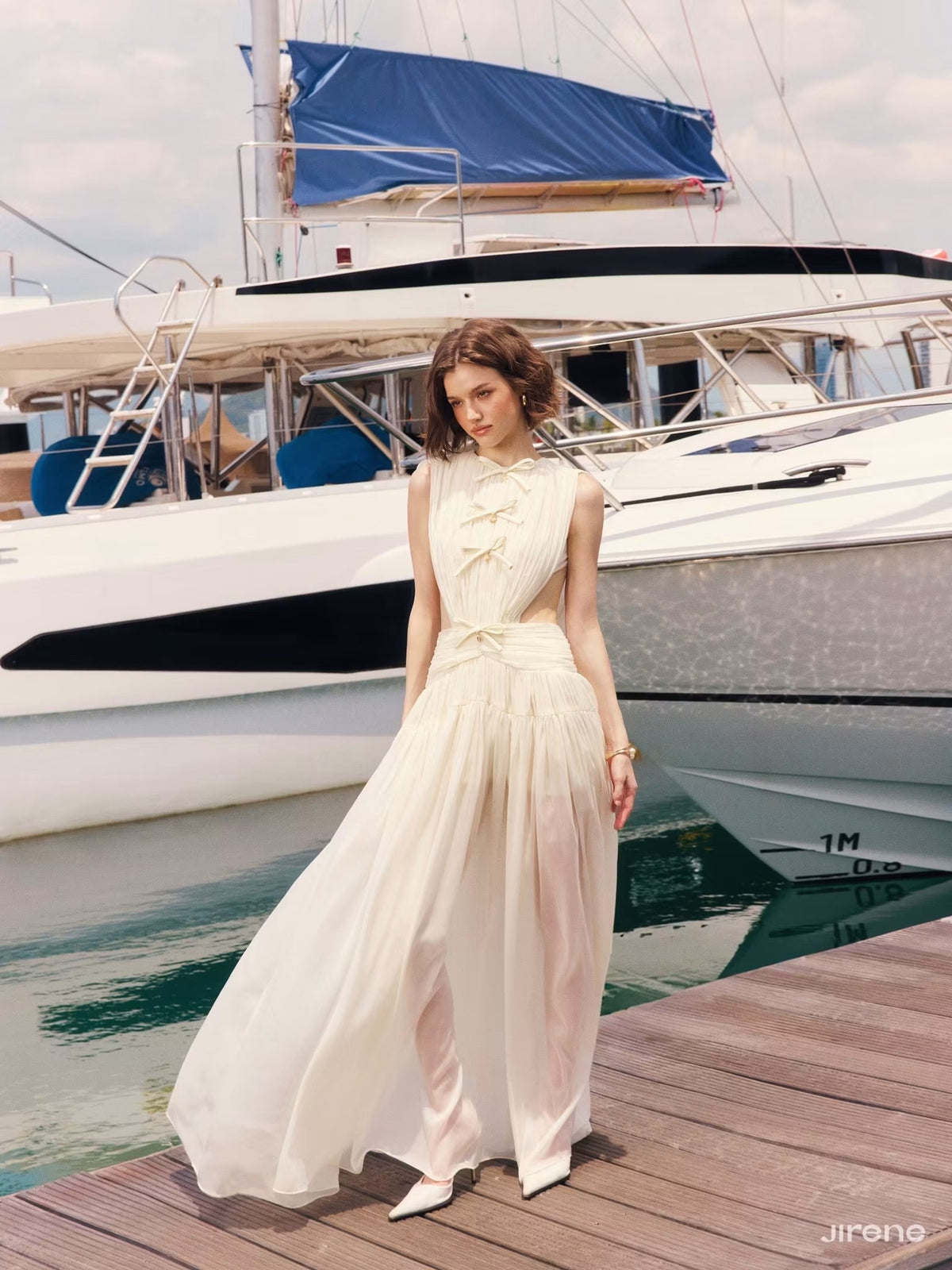 White Bow Alba Flowing Maxi Dress