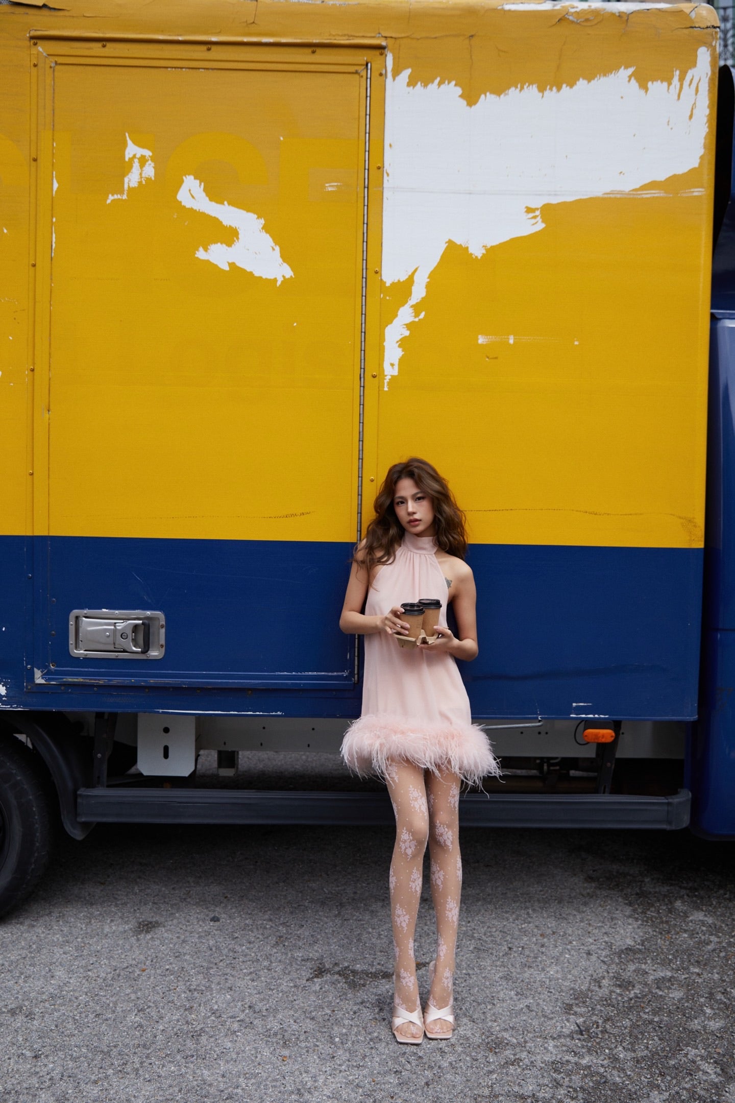 MINPURA Pink Feather Mini Dress