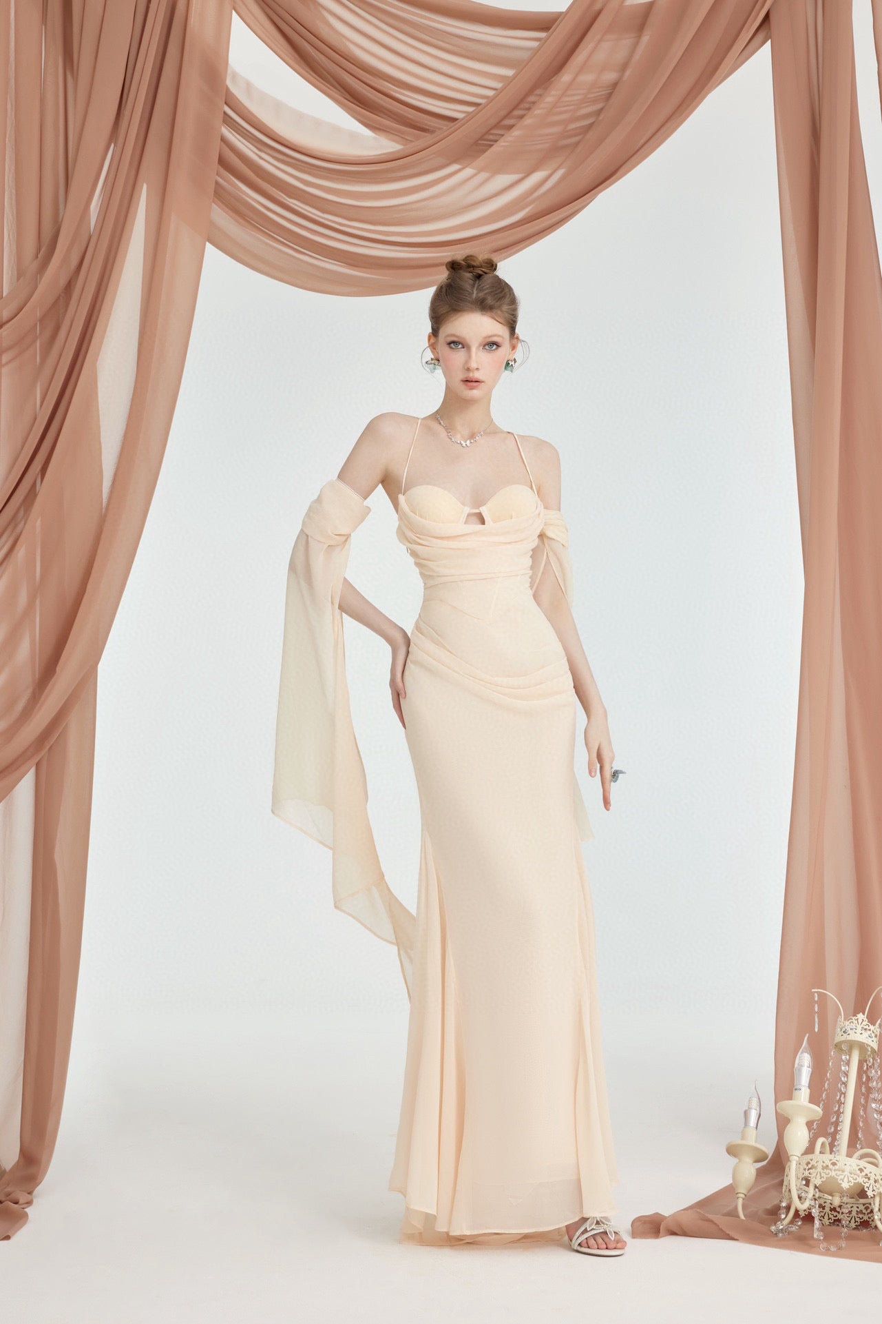 SHEERLUCK NUDE VACATION MAXI DRESS