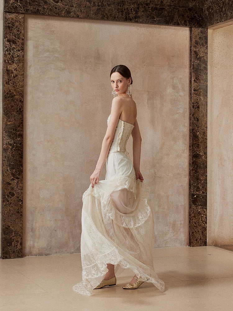 Fa sogno White Lace Top & Skirt