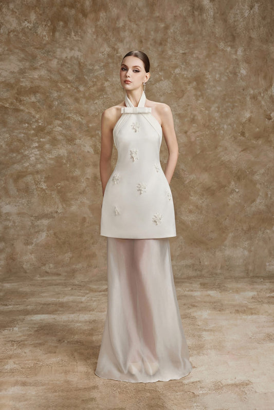 White Halter-Bow Sleeveless Celestia Set Midi Dress