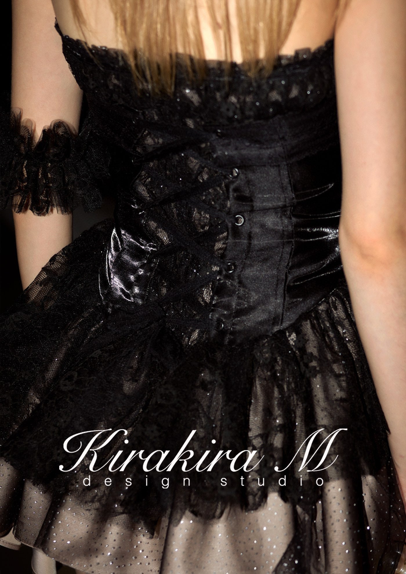 kirakira M Black Lace Waistband mini Dress