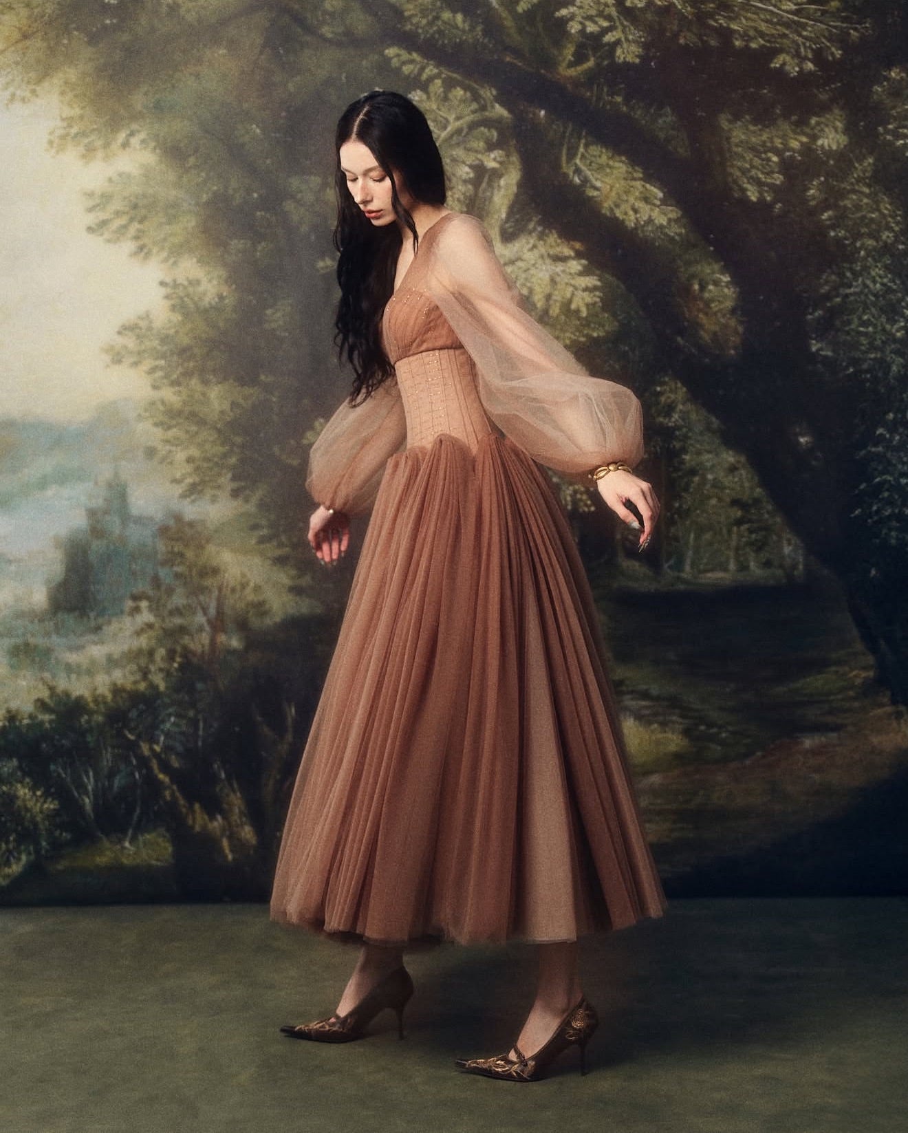 LINHPHUNG Brown Gauze Sylvara Midi Dress