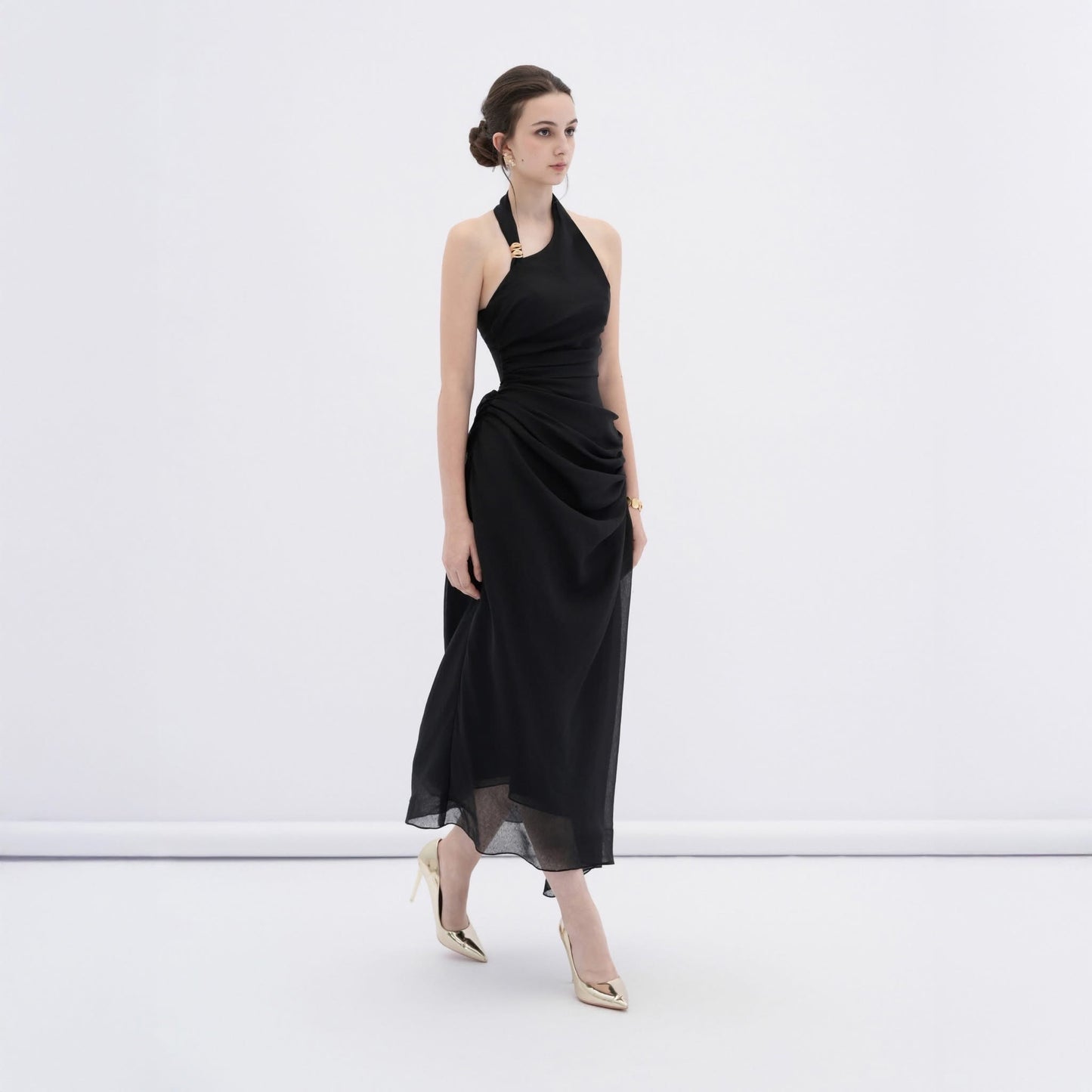 DENIOVN Elegant Fairycore Black Elowen asymptomatic Hem Midi Dress