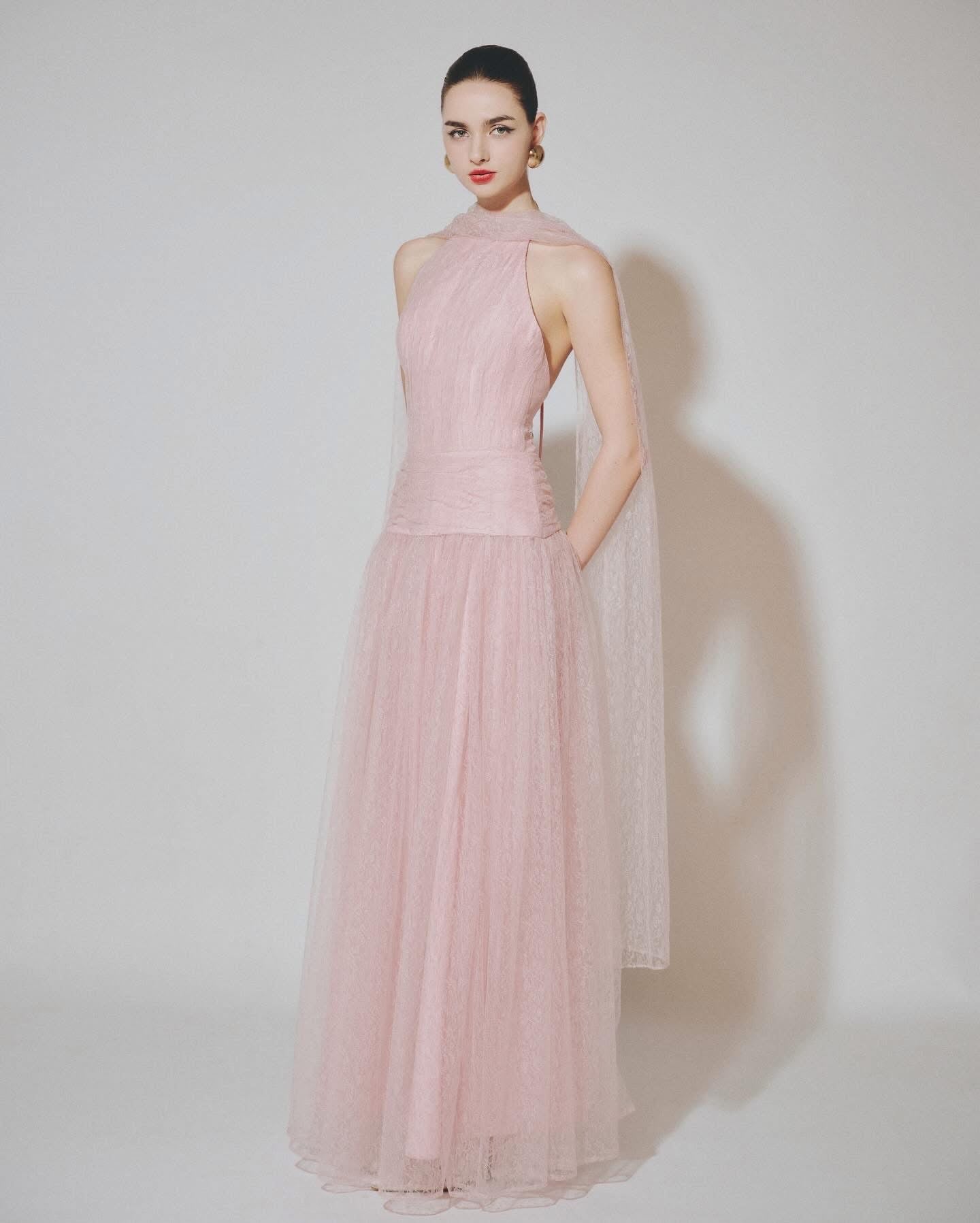 DELICIAE Blue Vacation Elegant Minimalist Josephine Maxi Dress