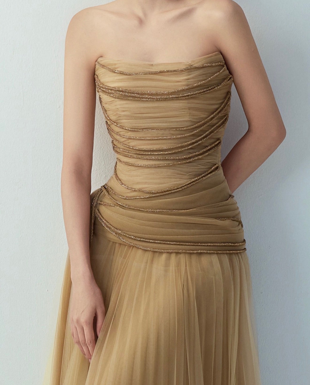 BYDI Elegant Vacation Brown Yellow Dara Wireless Maxi Dress